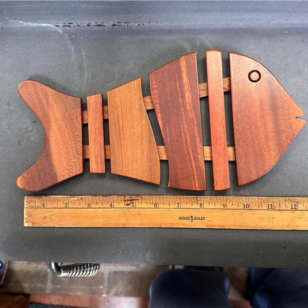 Vintage MCM Teak Wood Fish Skeleton Trivet 12" - Picture 3 of 4